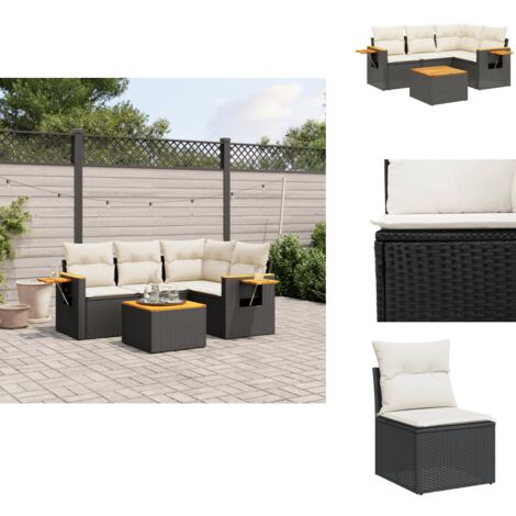 Salon de jardin 5 pcs avec coussins noir résine tressée - Ensemble Salon De Jardin - Meuble Extérieur - Jardin Design - Mobilier De Jardin - Chaise Longue