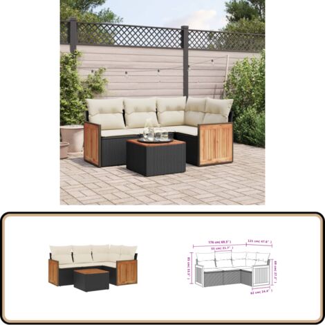 Salon de jardin 5 pcs avec coussins noir résine tressée - Ensemble Salon De Jardin - Meuble Extérieur - Jardin Design - Mobilier De Jardin - Chaise Lounge