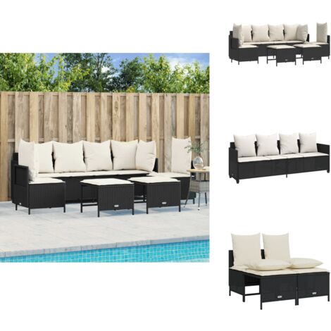 Salon de jardin 5 pcs avec coussins noir résine tressée - Ensemble Salon De Jardin - Meubles De Jardin - Salon Extérieur - Chaise Longue - Fauteuil Pliable