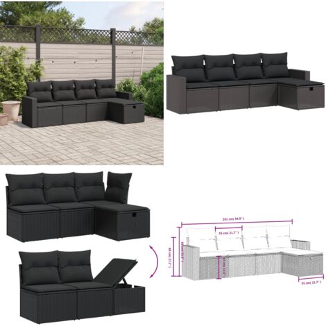 Salon de jardin 5 pcs avec coussins noir résine tressée - Ensemble Salon De Jardin - Mobilier De Jardin - Canapé Extérieur - Chaise Longue - Set Salon De Jardin - Home & Living