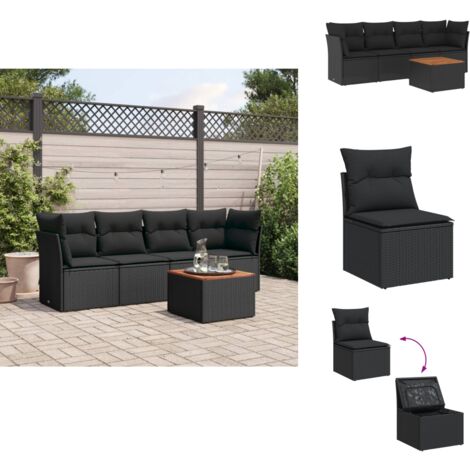Salon de jardin 5 pcs avec coussins noir résine tressée - Ensemble Salon De Jardin - Mobilier De Jardin - Canapé Extérieur - Table Basse Jardin - Chaise Lounge