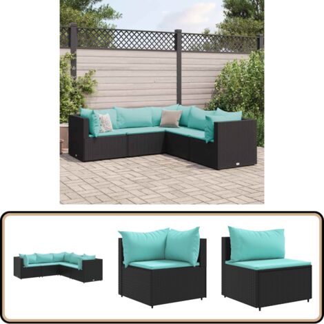 Salon de jardin 5 pcs avec coussins Noir Résine tressée - Ensemble Salon De Jardin - Salon De Jardin Extérieur - Meuble De Jardin - Canapé D'angle - Canapé Extérieur