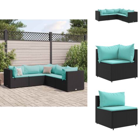 Salon de jardin 5 pcs avec coussins Noir Résine tressée - Ensemble Salon De Jardin - Salon De Jardin Extérieur - Meuble De Jardin - Canapé D'angle - Canapé Extérieur