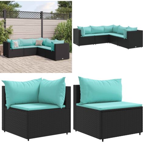 Salon de jardin 5 pcs avec coussins Noir Résine tressée - Ensemble Salon De Jardin - Salon De Jardin Extérieur - Meuble De Jardin - Canapé D'angle - Canapé Extérieur - Home & Living