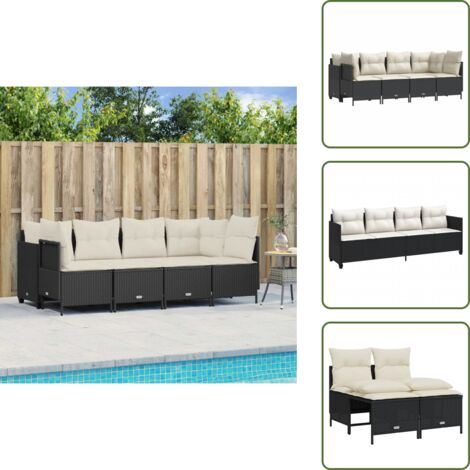 Salon de jardin 5 pcs avec coussins noir résine tressée - Ensemble Salon De Jardin - Salon De Jardin Extérieur - Mobilier De Jardin - Meubles De Jardin - Chaise Longue