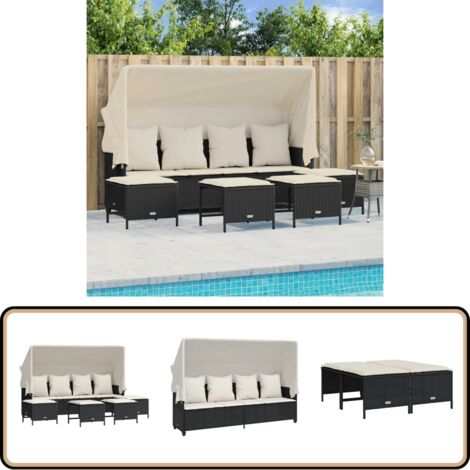 Salon de jardin 5 pcs avec coussins noir résine tressée - Ensemble Salon De Jardin - Salon De Jardin Pliable - Meubles De Jardin Résistants Aux Intempéries - Fauteuil De Jardin - Pouf De Jardin