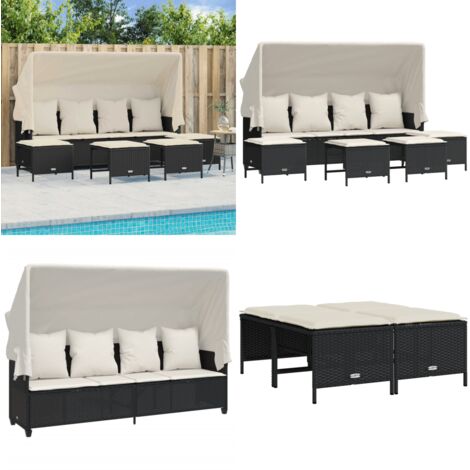 Salon de jardin 5 pcs avec coussins noir résine tressée - Ensemble Salon De Jardin - Salon De Jardin Pliable - Meubles De Jardin Résistants Aux Intempéries - Fauteuil De Jardin - Pouf De Jardin - Home