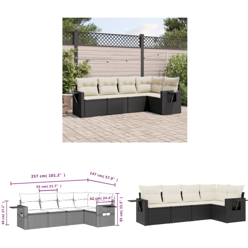 Salon de jardin 5 pcs avec coussins noir résine tressée - Ensemble Salon Jardin - Meuble Extérieur - Résine Tressée - Rotin Synthétique - Mobilier De