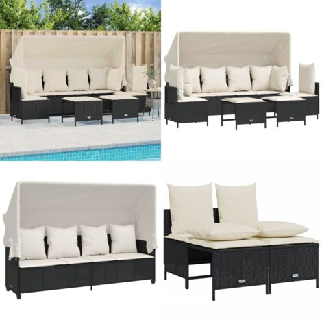 Salon de jardin 5 pcs avec coussins noir résine tressée - Salon De Jardin - Canapé D'extérieur - Set Salon - Mobilier De Jardin - Résine Tressée - Home & Living