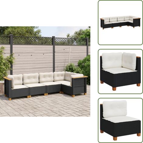 Salon de jardin 5 pcs avec coussins noir résine tressée - Salon De Jardin - Canapé Extérieur - Meuble De Jardin - Set Salon De Jardin - Résine Tressée