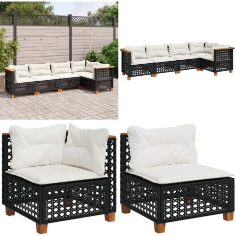Salon de jardin 5 pcs avec coussins noir résine tressée - Salon De Jardin - Canapé Extérieur - Meuble De Jardin - Set Salon De Jardin - Résine Tressée - Home & Living