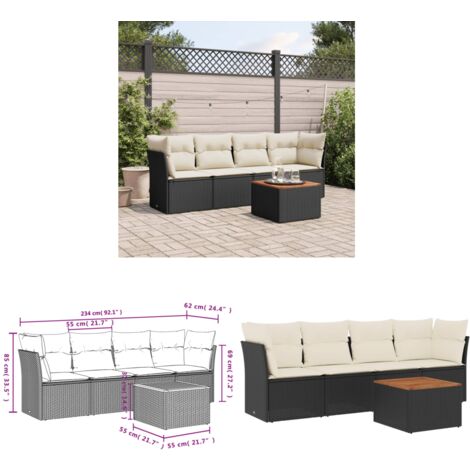 Salon de jardin 5 pcs avec coussins noir résine tressée - Salon De Jardin - Meuble De Jardin - Set Salon De Jardin - Résine Tressée - Mobilier Extérieur - Home & Living