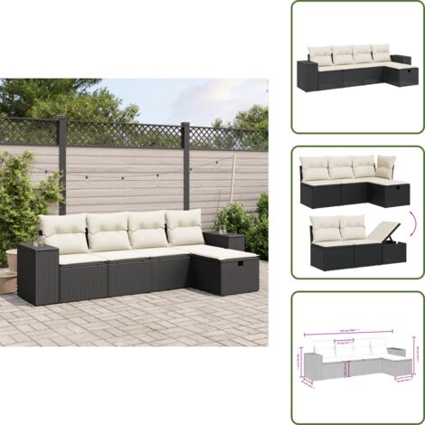 Salon de jardin 5 pcs avec coussins noir résine tressée - Salon De Jardin - Mobilier De Jardin - Salon Extérieur - Set De Salon - Chaise Longue