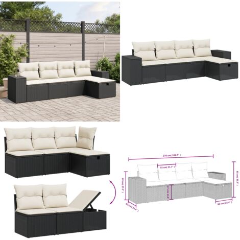 Salon de jardin 5 pcs avec coussins noir résine tressée - Salon De Jardin - Mobilier De Jardin - Salon Extérieur - Set De Salon - Chaise Longue - Home & Living