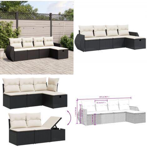 Salon de jardin 5 pcs avec coussins noir résine tressée - Salon De Jardin - Mobilier Extérieur - Salon D'extérieur - Set De Salon - Chaise Longue - Home & Living