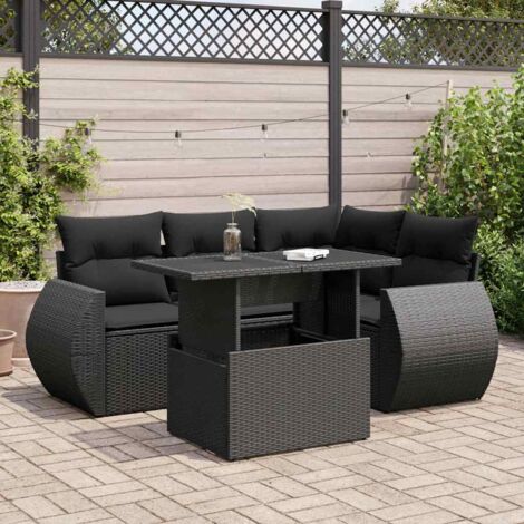 Salon de jardin 5 pcs avec coussins noir résine tressée vidaXL