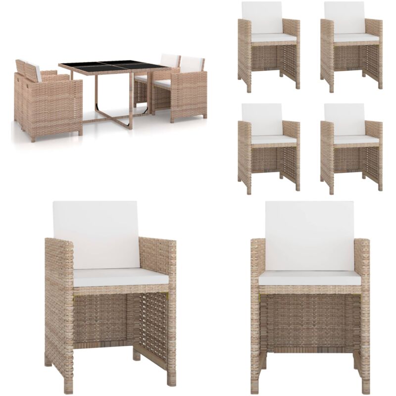 Ensemble à manger d'extérieur avec coussins 5 pcs Rotin Beige - Salon De Jardin - Meubles De Jardin - Set De Salon De Jardin - Table De Jardin