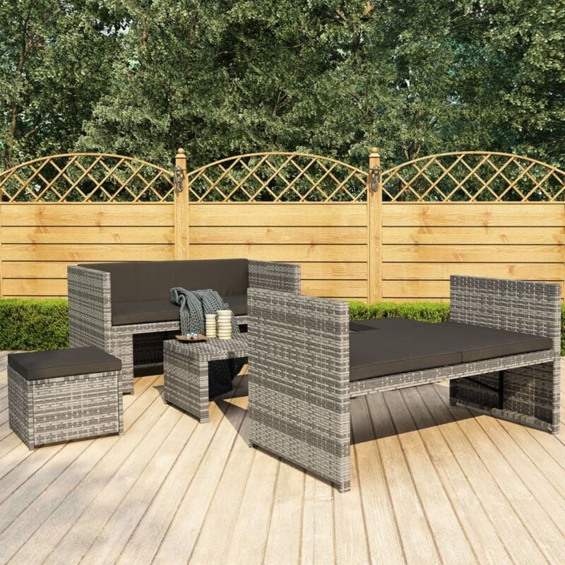 Vidaxl - Salon de jardin 5 pcs avec coussins Résine tressée Gris