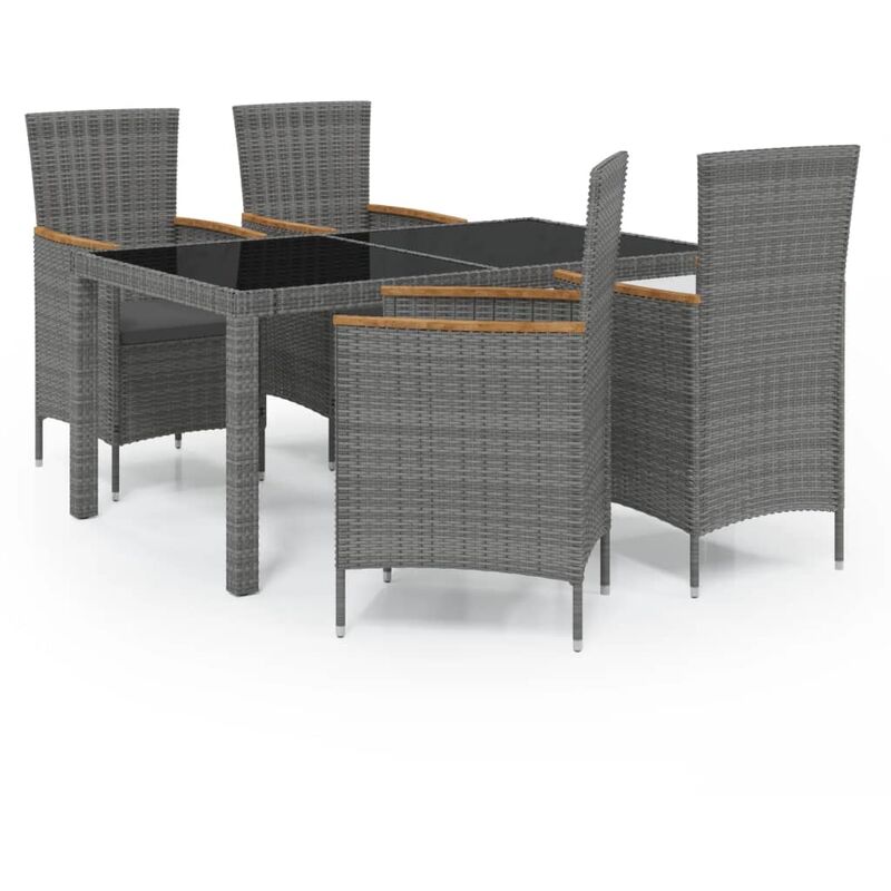 Ensemble à manger d'extérieur 5pcs coussins résine tressée gris Vidaxl