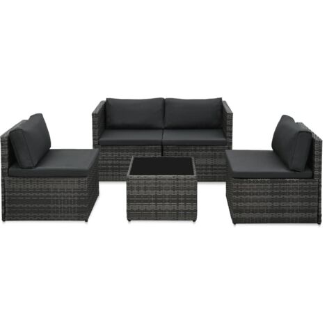Salon de jardin 5 pcs avec coussins Résine tressée Gris