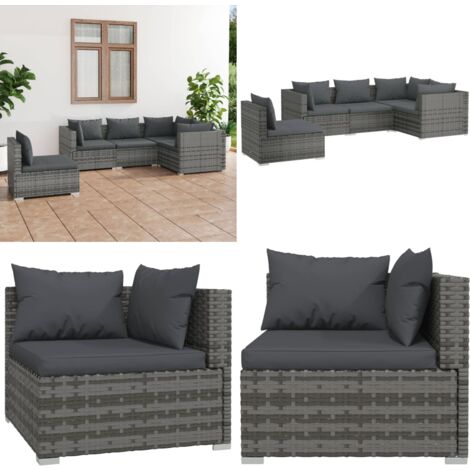 Salon de jardin 5 pcs avec coussins Résine tressée Gris - Salon De Jardin - Ensemble De Canapés - Meuble De Jardin - Mobilier De Jardin - Terrasse - Home & Living