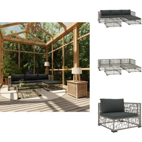 Salon de jardin 5 pcs avec coussins résine tressée gris - Salon De Jardin - Meubles De Jardin - Salon Extérieur - Set De Salon - Canapé Rotin