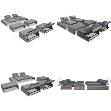 Salon de jardin 5 pcs avec coussins Résine tressée Gris - Salon De Jardin - Meubles De Jardin - Set De Salon Extérieur - Chaise Longue - Canapé D'extérieur - Home & Living