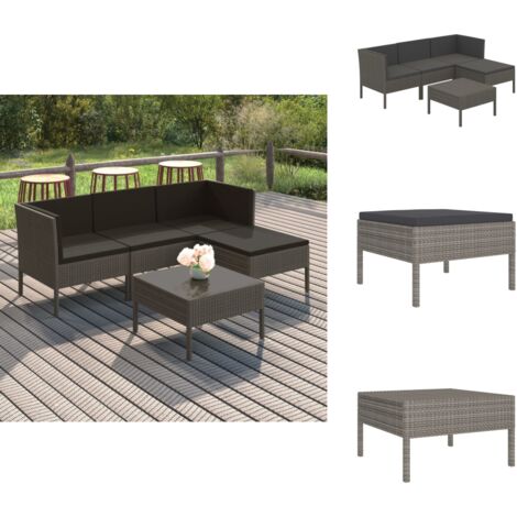 Salon de jardin 5 pcs avec coussins résine tressée gris - Salon De Jardin - Mobilier De Jardin - Set De Meubles De Jardin - Meubles D'extérieur - Salon D'extérieur