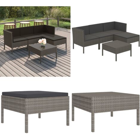 Salon de jardin 5 pcs avec coussins résine tressée gris - Salon De Jardin - Mobilier De Jardin - Set De Meubles De Jardin - Meubles D'extérieur - Salon D'extérieur - Home & Living