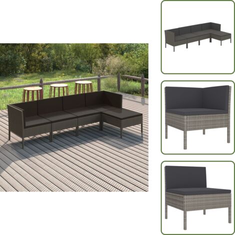 Salon de jardin 5 pcs avec coussins résine tressée gris - Salon De Jardin - Mobilier De Jardin - Set De Salon De Jardin - Résine Tressée - Acier Enduit De Poudre