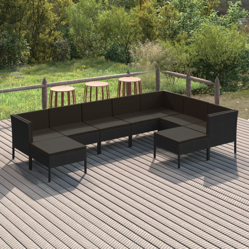 Salon de jardin 9 pcs avec coussins Résine tressée Noir vidaXL