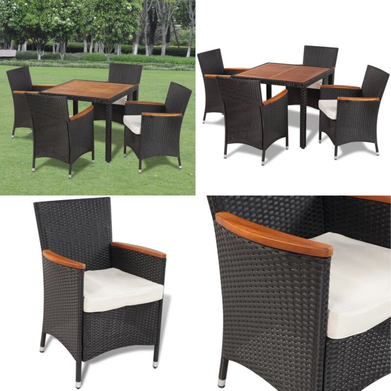 Ensemble à manger d'extérieur 5pcs avec coussins Résine tressée - Mobilier De Jardin - Salon De Jardin - Ensemble Repas Extérieur - Table Et Chaises