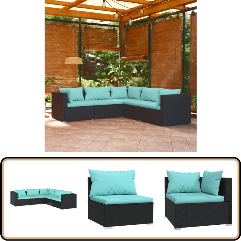 Salon de jardin 5 pcs avec coussins Résine tressée Noir - Meubles De Jardin - Salon De Jardin - Set De Salon De Jardin - Canapé D'angle - Canapé