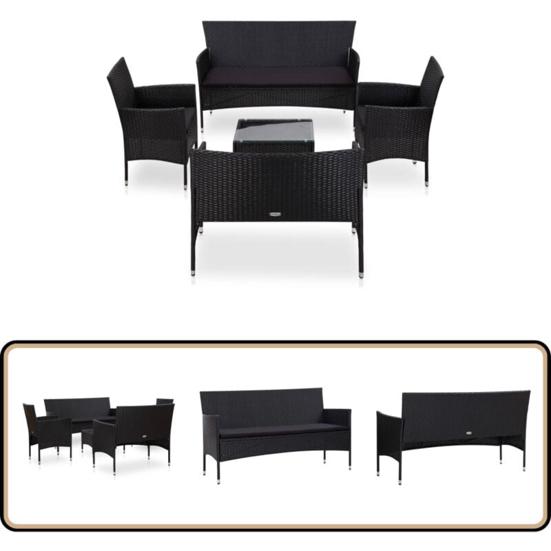 Salon de jardin 5 pcs avec coussins résine tressée noir - Salon De Jardin - Mobilier De Jardin - Ensemble Salon De Jardin - Meubles De Terrasse