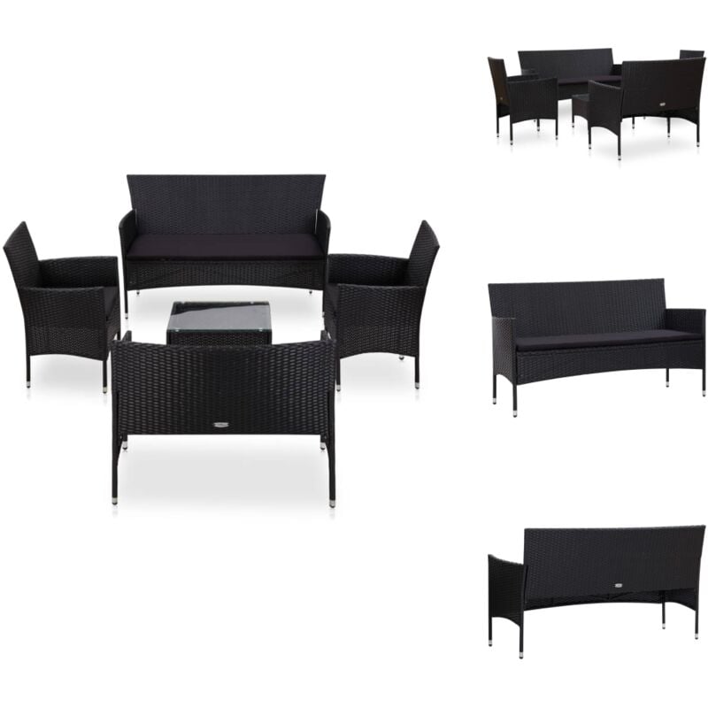 Salon de jardin 5 pcs avec coussins résine tressée noir - Salon De Jardin - Mobilier De Jardin - Ensemble Salon De Jardin - Meubles De Terrasse