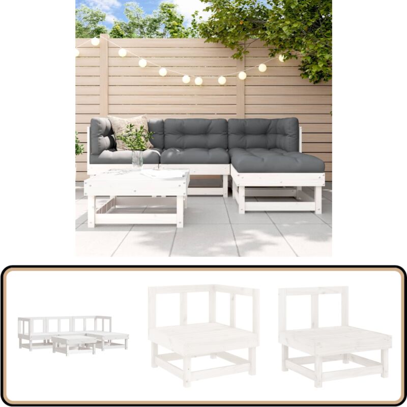 Salon de jardin 5 pcs blanc bois massif de pin - Salon De Jardin - Mobilier De Jardin - Ensemble Salon Extérieur - Meubles De Jardin - Bois Massif