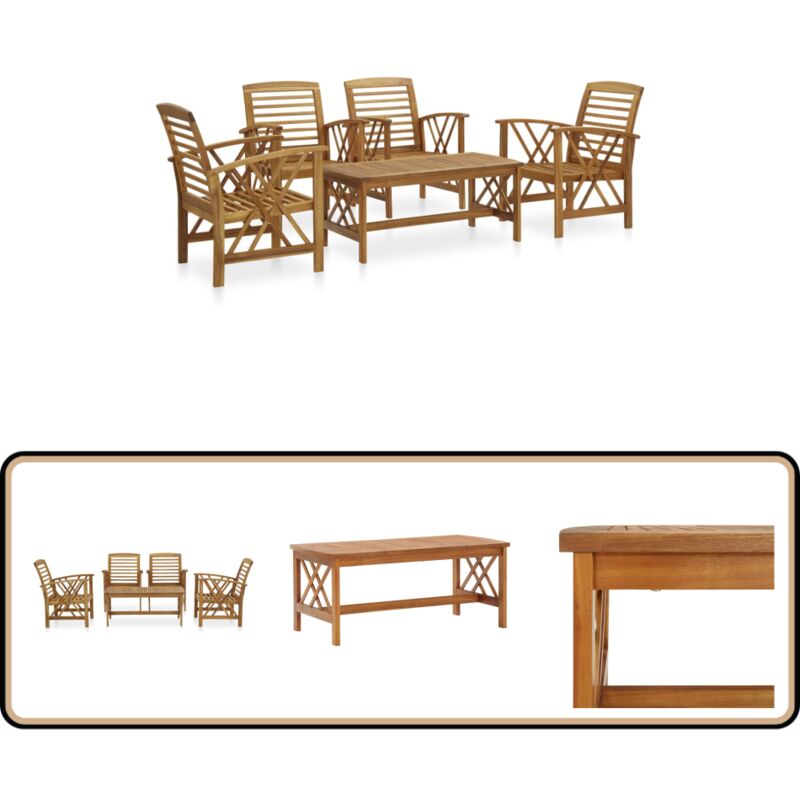 Salon de jardin 5 pcs Bois d'acacia massif - Salon De Jardin - Mobilier De Jardin - Ensemble De Salon - Chaises De Jardin - Acacia Massif