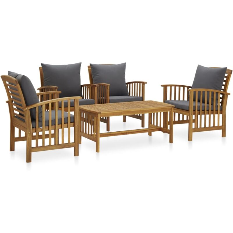 Salon de jardin 5 pcs avec coussins Bois d'acacia solide