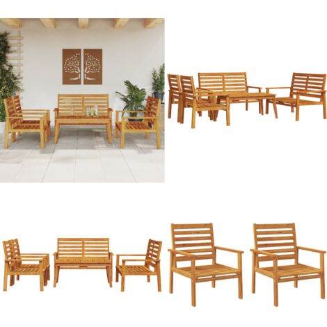 Salon de jardin 5 pcs bois d'acacia solide - Salon De Jardin - Mobilier De Jardin - Set De Salon Extérieur - Table Basse - Chaises De Jardin - Home & Living