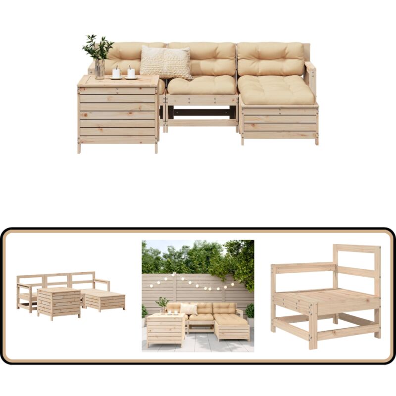 Salon de jardin 5 pcs bois de pin massif - Ensemble Salon Jardin - Mobilier Jardin - Salon Extérieur - Set Canapé Extérieur - Table Basse Jardin