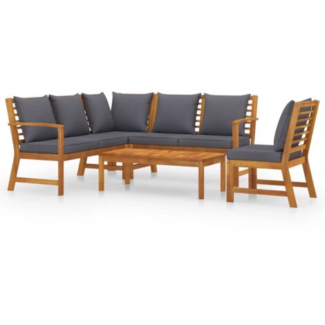 Salon de jardin 5 pcs Contemporain, Ensemble repas de jardin, avec coussin Bois d'acacia solide OIB4612E