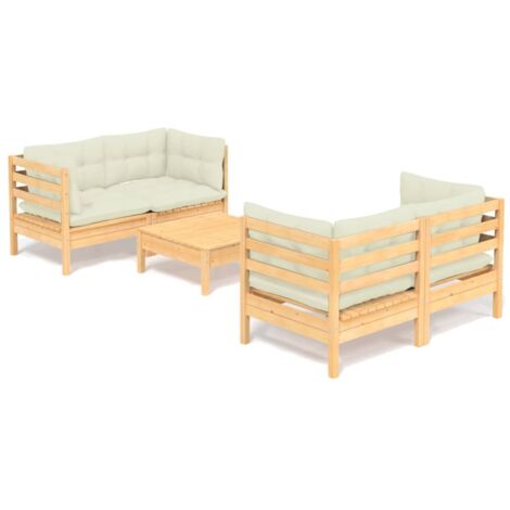 Salon de jardin 5 pcs Contemporain, Ensemble repas de jardin, avec coussins crème Bois de pin OIB6670E