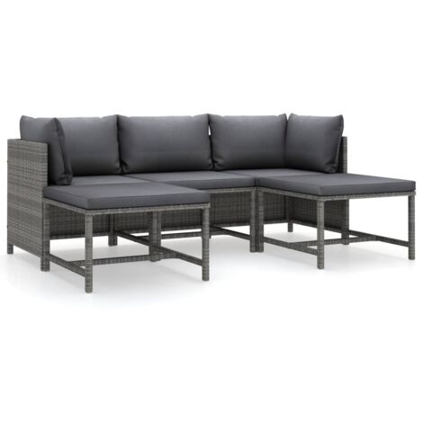 Salon de jardin 5 pcs Contemporain, Ensemble repas de jardin, avec coussins Résine tressée Gris OIB5437E