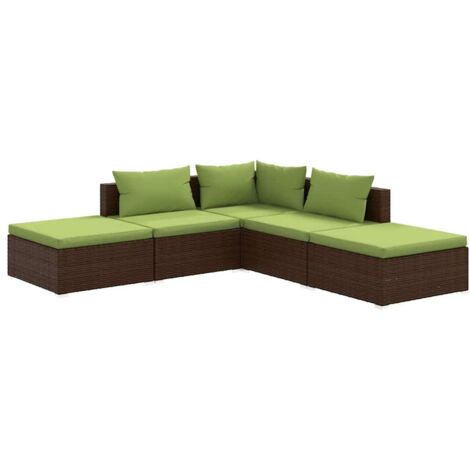 Salon de jardin 5 pcs Contemporain, Ensemble repas de jardin, avec coussins Résine tressée Marron OIB3530E