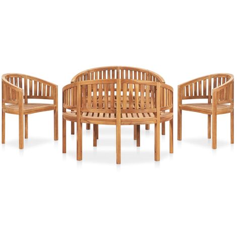Salon de jardin 5 pcs Contemporain, Ensemble repas de jardin, en forme de banane Bois de teck solide OIB1890E - Brun