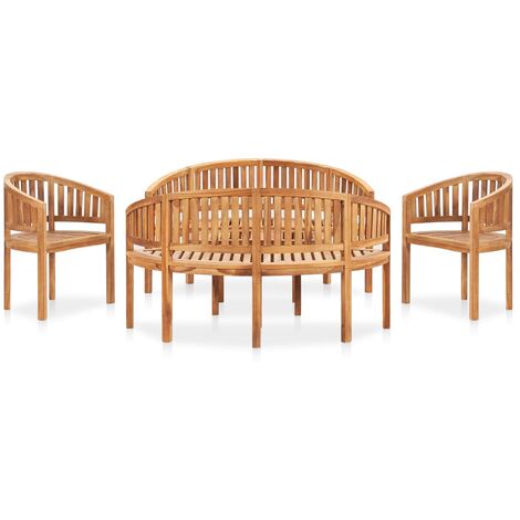 Salon de jardin 5 pcs en forme de banane Bois de teck solide