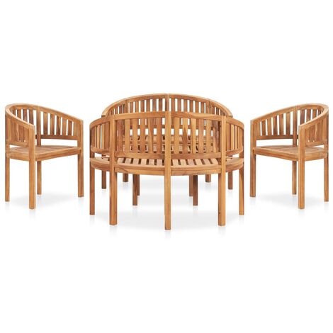 Salon de jardin 5 pcs en forme de banane Bois de teck solide