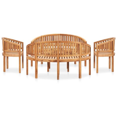 Salon de jardin 5 pcs en forme de banane Bois de teck solide