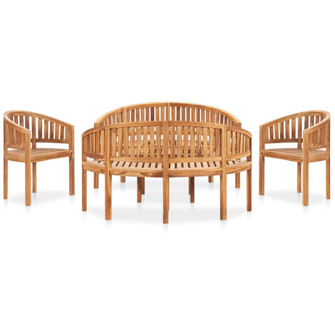 Salon de jardin 5 pcs en forme de banane Bois de teck solide