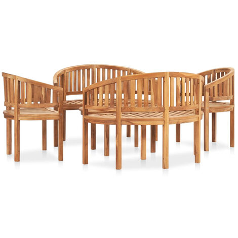 Salon de jardin 5 pcs en forme de banane Bois de teck solide
